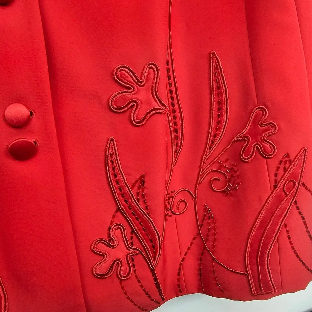 St. Anthony Evening Red Embroidered Blazer Jacket 24W Dressy Valentines Day Glam